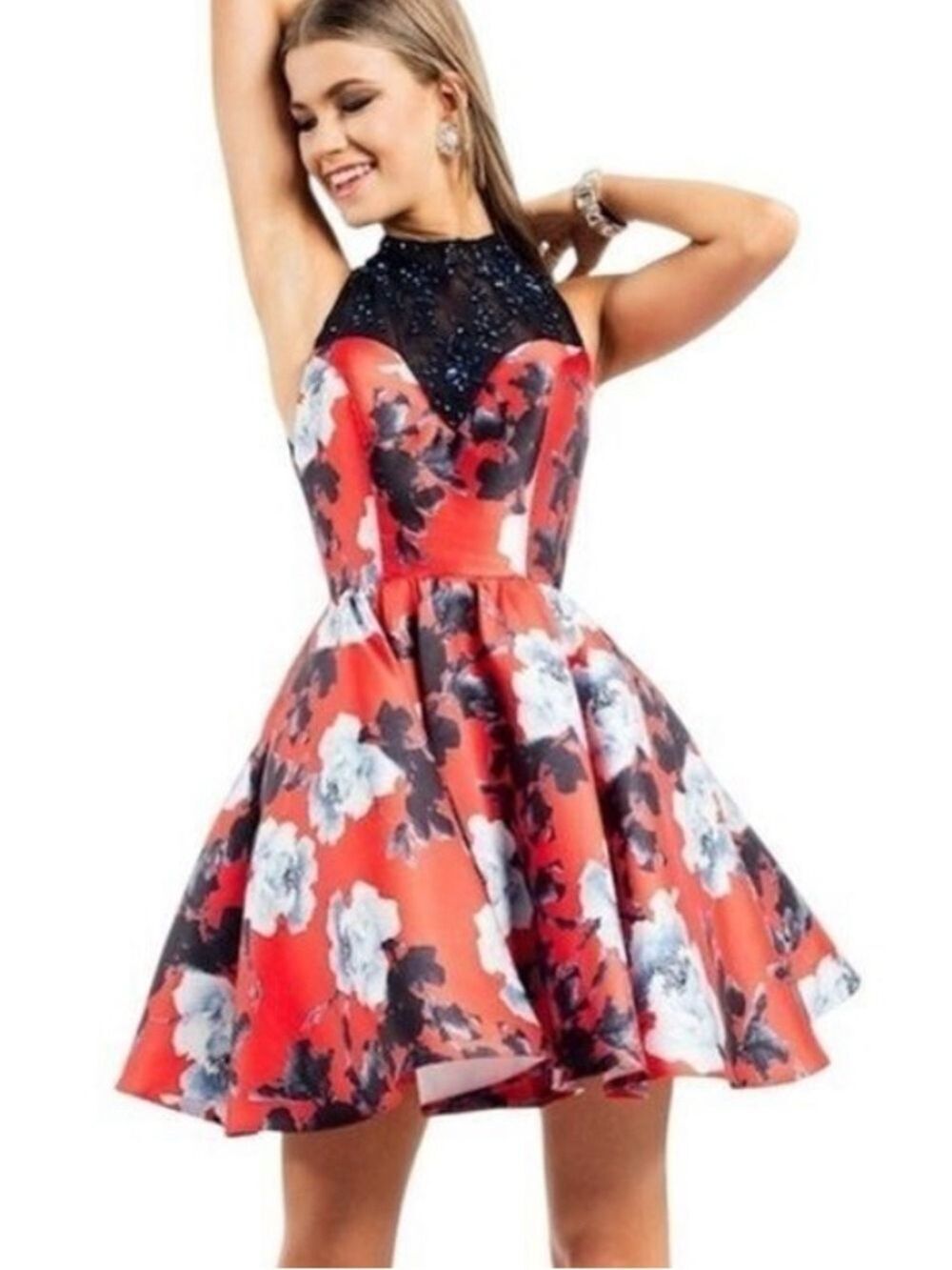 RACHEL ALLAN Floral Lace Sequined Top Backless Short Formal Prom Party Dress 12